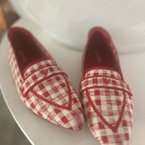 VIVAIA Red and White Checkered Women's Loafers